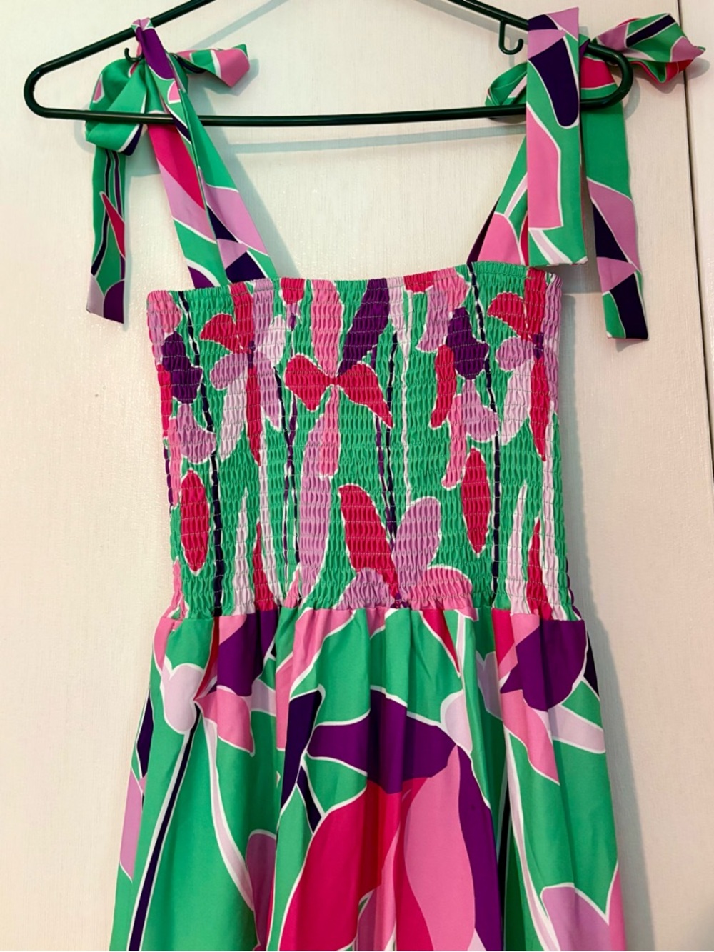 Vibrant Floral Tie-Shoulder Sundress - Pink, Green & Purple
